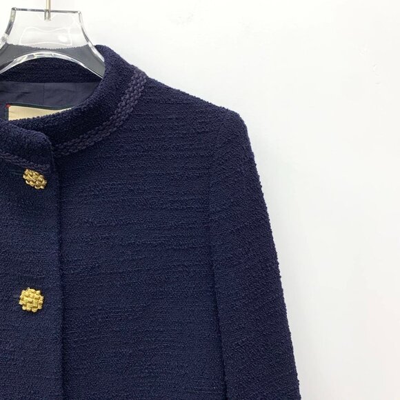 CW0684 Gucci Navy Blue Tweed Jacket With Gold Buttons & Chain Pocket Detail - Picture 3 of 8